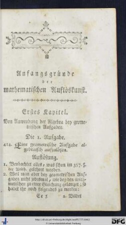 Anfangsgründe der mathematischen Auflösekunst.