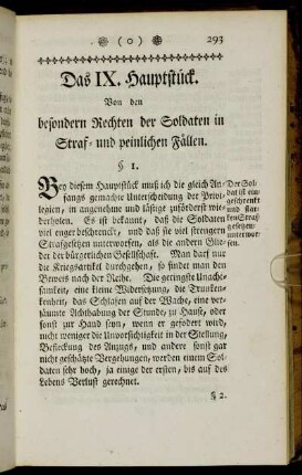 Das IX. Hauptstück. Von den besonderen Rechten der Soldaten in Straf- und peinlichen Fällen.