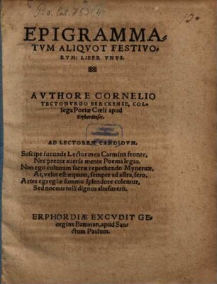 Epigrammatum aliquot festivorum liber unus