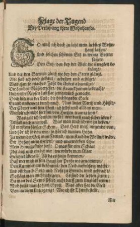Klage der Tugend Bey Verlaßung ihres Wohnhauses.