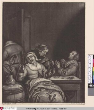 [Rauchende und trinkende Frauen; Four women in an interior smoking and drinking]