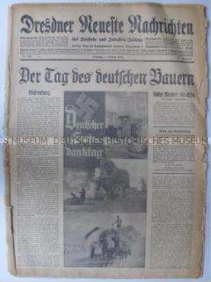 Tageszeitung "Dresdner Neueste Nachrichten" zum "Tag des deutschen Bauern"
