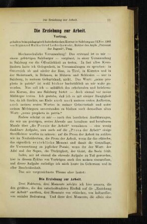 ¬Die¬ Erziehung zur Arbeit : Vortrag, gehalten beim pädagogisch-katechetischen Kursus in Salzburg am 12. Nov. 1903
