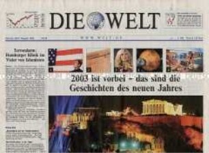 Tageszeitung "Die Welt" - Sylvesterausgabe mit Rückblick auf das Jahr 2003