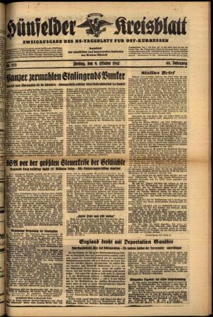 Ausgabe vom Freitag, den 09. Oktober 1942.