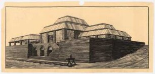 Fabrik- und (oder?) Ausstellungsgebäude, Emmagrube: Perspektivische Ansicht