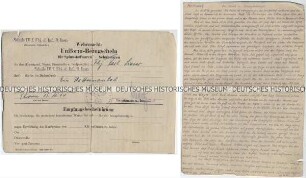 Uniform-Bezugsschein der Schule IV für Fahnenjunker der Infanterie mit dem Text "Heimweh" auf der Rückseite