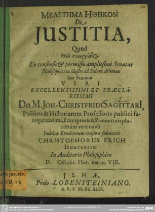Meletēma Ēthēkon De Iustitia
