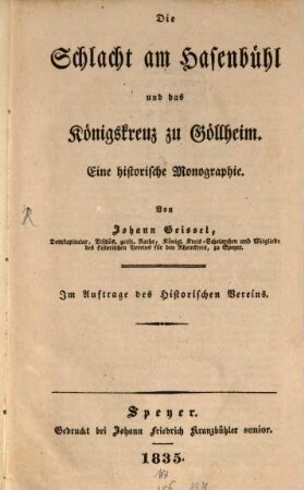 Die Schlacht am Hasenbühl und das Königskreuz zu Göllheim : eine historische Monographie