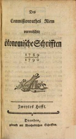 Auserlesene Sammlung vermischter ökonomischer Schrifften für die Freunde meiner praktisch ökonomischen Encyclopädie. 1,2. 1789/90 (1790)