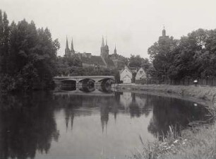 Merseburg, Stadtansicht : Merseburg, Stadtansicht mit Schloss und Dom. Blick über die Saale mit Waterloobrücke nach Nordwesten