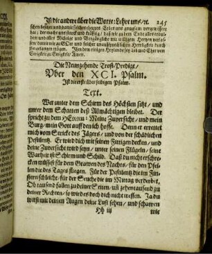 Die Neunzehende Trost-Predigt/ Vber den XCI. Psalm. Ist die erste über selbigen Psalm.