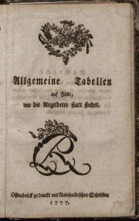 Allgemeine Tabellen auf Fälle, wo die Regeldetri statt findet.