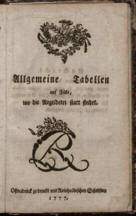Allgemeine Tabellen auf Fälle, wo die Regeldetri statt findet.