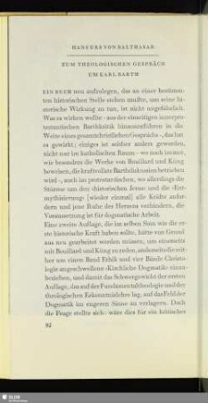 Zum Theologischen Gespräch Um Karl Barth