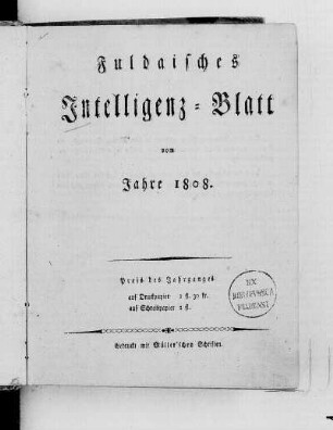 1808: Fuldaisches Intelligenz-Blatt