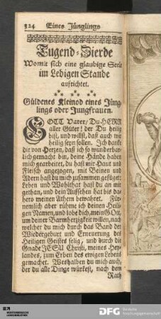Tugend-Zierde Womit sich eine glaubige Seele im Ledigen Stande aufrichtet. [Anfang]
