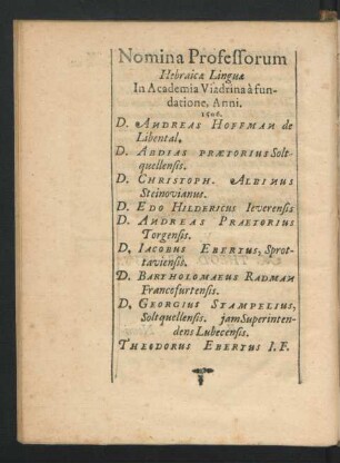 Nomina Professorum Hebraicae Linguae ...
