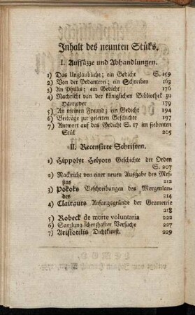 Inhalt des neunten Stüks.