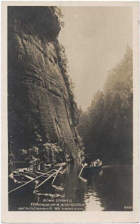 Hrensko (Herrnskretschen)-Soutesky Kamenice (Kamnitzklammen). Edmundsklamm, Bootstation, Ansichtskarte