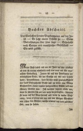 Sechster Abschnitt. Des Verfassers fernere Begebenheiten auf der Insel - ... - Neunter Abschnitt. Aufenthalt zu Alesisa - ...
