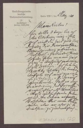 Schreiben von Constantin Fehrenbach, Berlin, an Elisabeth Rosset, Aufenthalt in Freiburg und Eindrücke bzgl. des Erzberger-Prozesses