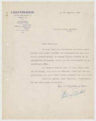Brief von L´Illustration, Paris an Erich Salomon