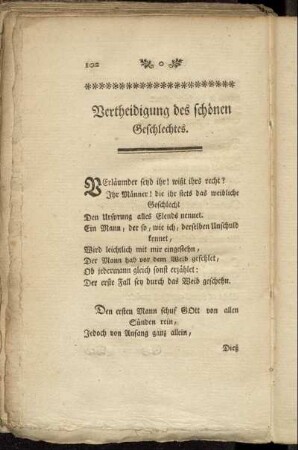 Vertheidigung des schönen Geschlechtes.
