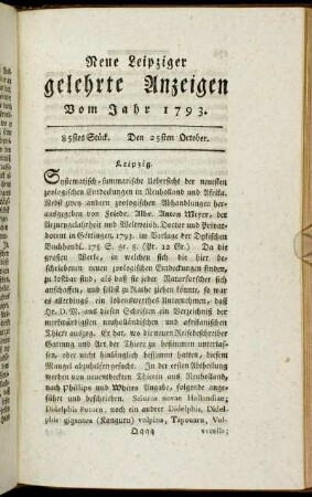 85stes Stück. Den 25sten October.