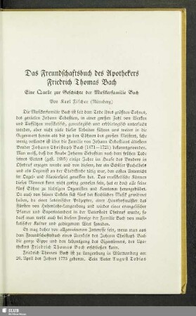 Das Freundschaftsbuch des Apothekers Friedrich Thomas Bach : eine Quelle zur Geschichte der Musikerfamilie Bach