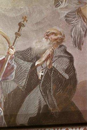 Die Heilige Dreifaltigkeit umgeben von den Heiligen Petrus, Paulus, Benedikt und Koloman sowie Moses und Aaron