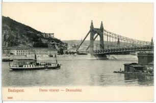 Budapest. Donaubild mit Elisabethbrücke und Dampfschiff