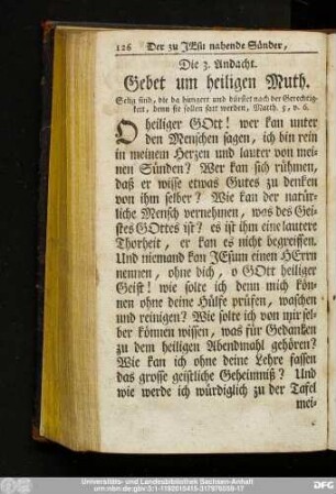 Die 3. Andacht. Gebet um heiligen Muth.