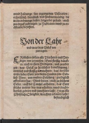 Von der Lahr und was dem Volck vor zutragen.