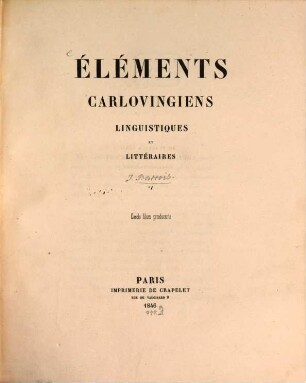 Eléments carlovingiens linguistiques et littéraires