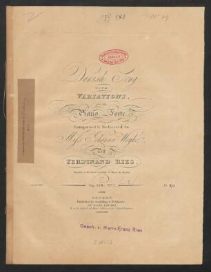 Danish Song, With Variations : for the Piano Forte : Op. 149. No. 1.