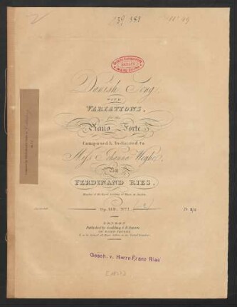 Danish Song, With Variations : for the Piano Forte : Op. 149. No. 1.