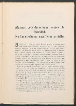 Algunas consideraciones acerca la felicidad. : No hay que hacer sacrificios estériles