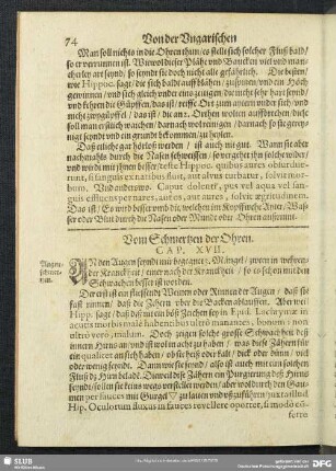 Vom Schmertzen der Ohren. Cap. XVII.