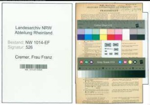 Entnazifizierung Frau Franz Cremer , geb. 10.12.1900 ()