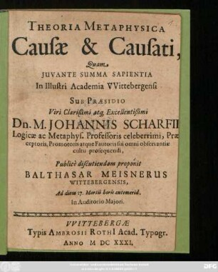 Theoria Metaphysica Causae & Causati