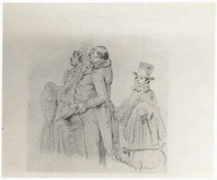 Richter, Adrian Ludwig : Aufgeputztes altes Paar. Blei, leicht getuscht, 1853. Studie zum Holzschnbitt aus L. Bechstein "Mann und Frau im Essigkrug"