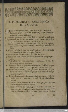I. Praeparata Anatomica In Liquore