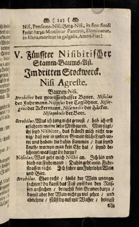 123-130, V. Fünffter Nisibitischer Stamm-Baums-Ast. Im dritten Stockwerck. Nisi Agreste. VI. Sechster Nisibitischer Stamm-Baums Ast. Im dritten Stockwerck. Nisi meum & tuum.
