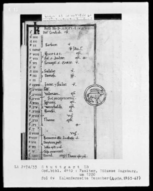 Psalterium — Kalenderseite Dezember mit Tierkreiszeichen Steinbock, Folio 6verso