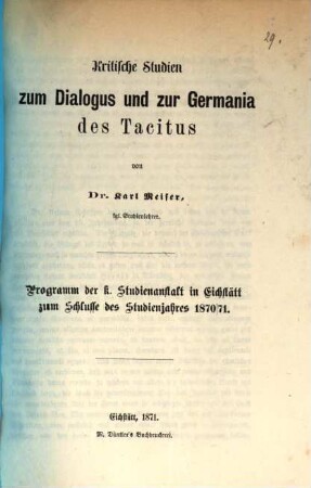 Programm der Kgl. Studien-Anstalt Eichstätt. 1870/71 (1871)