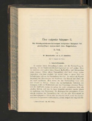 Über reziproke Salzpaare II. Die Gleichgewichtserscheinungen rezipoker Salzpaare bei gleichzeitiger Anwesenheit eines Doppelsalzes