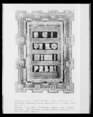 Codex Aureus Escorialensis / Goldenes Evangelienbuch Heinrichs III. — Codex Aureus Escorialensis / Goldenes Evangelienbuch Heinrichs III., Folio 5rectoInitialzierseite