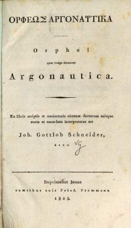 Orpheōs Argonautika : = Orphei quae vulgo dicuntur Argonautica