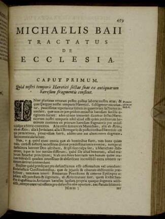 Michaelis Baii Tractatus De Ecclesia
